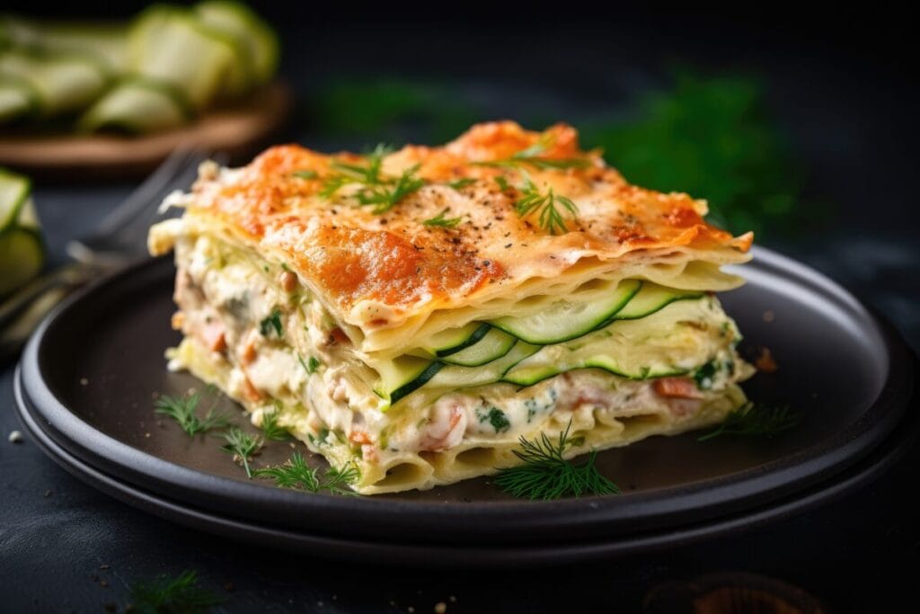 3. Lasagna z łososiem i cukinią