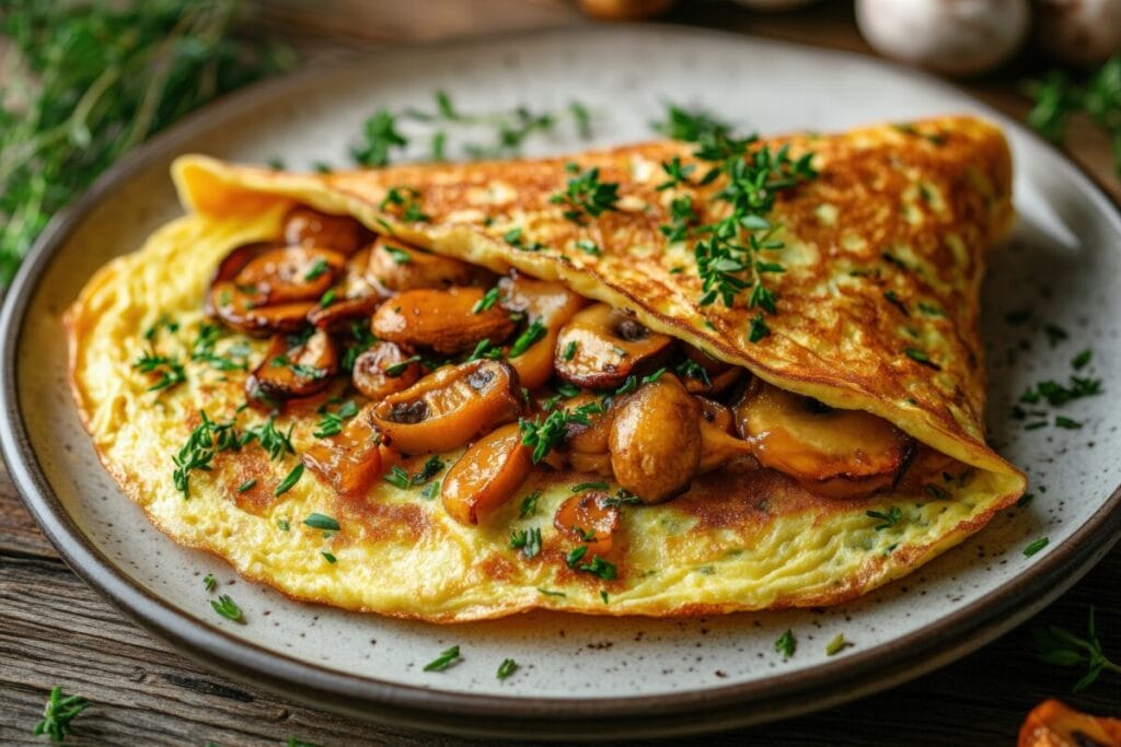 3. Omlet z kurkami, szpinakiem i suszonymi pomidorami