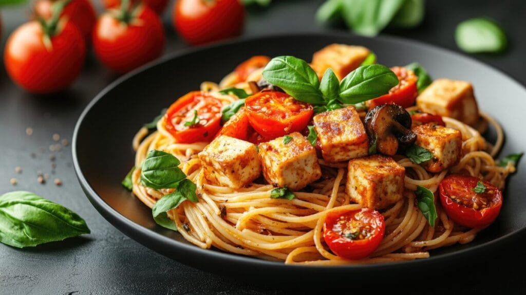 3. Makaron z tofu w sosie pomidorowym z ziołami