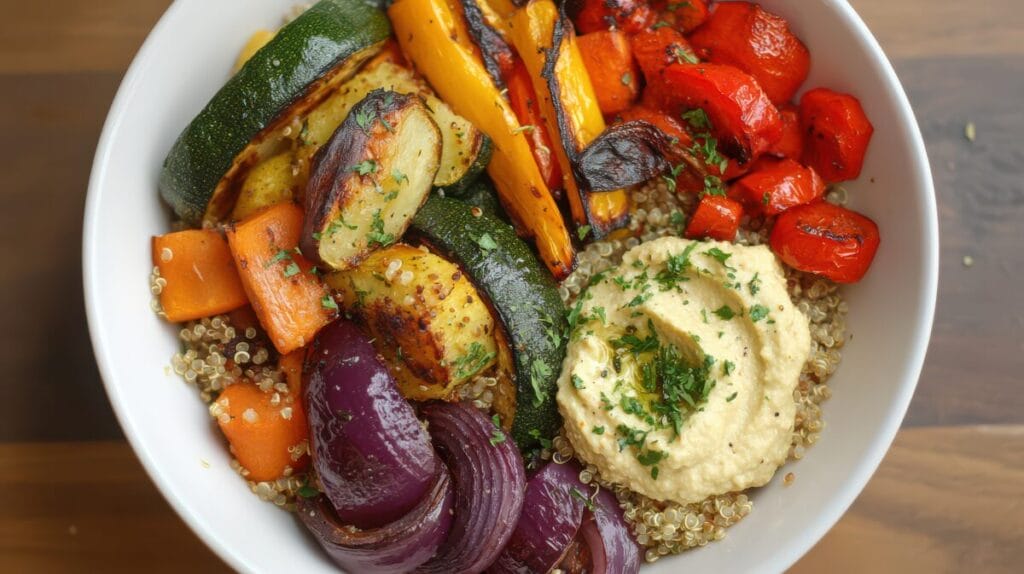 3. Quinoa z warzywami i hummusem